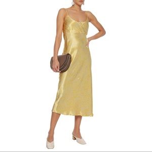 GANNI Yellow Floral-print Satin Midi Slip Dress